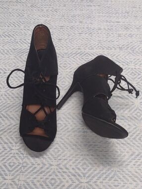 Madeline Stuart Black Lace-Up Peep Toe High Heels